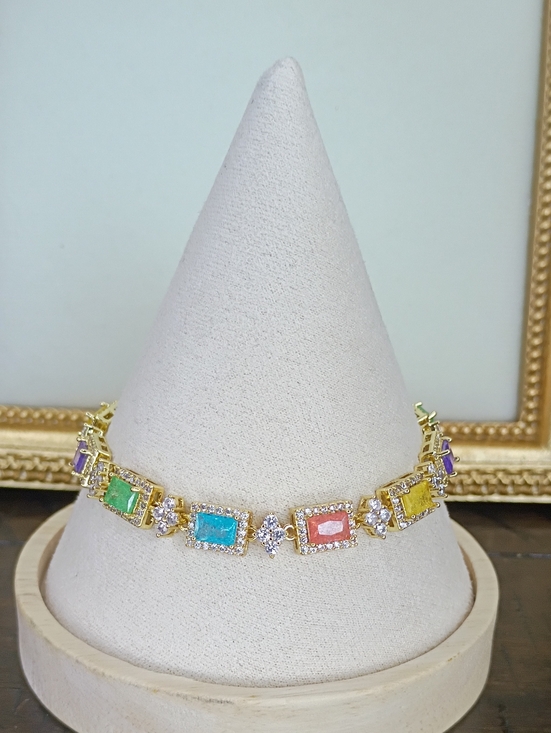 Jewelry - New Gold Multicolor Gemstone Tennis Bracelet - Women Jewelry 🚨